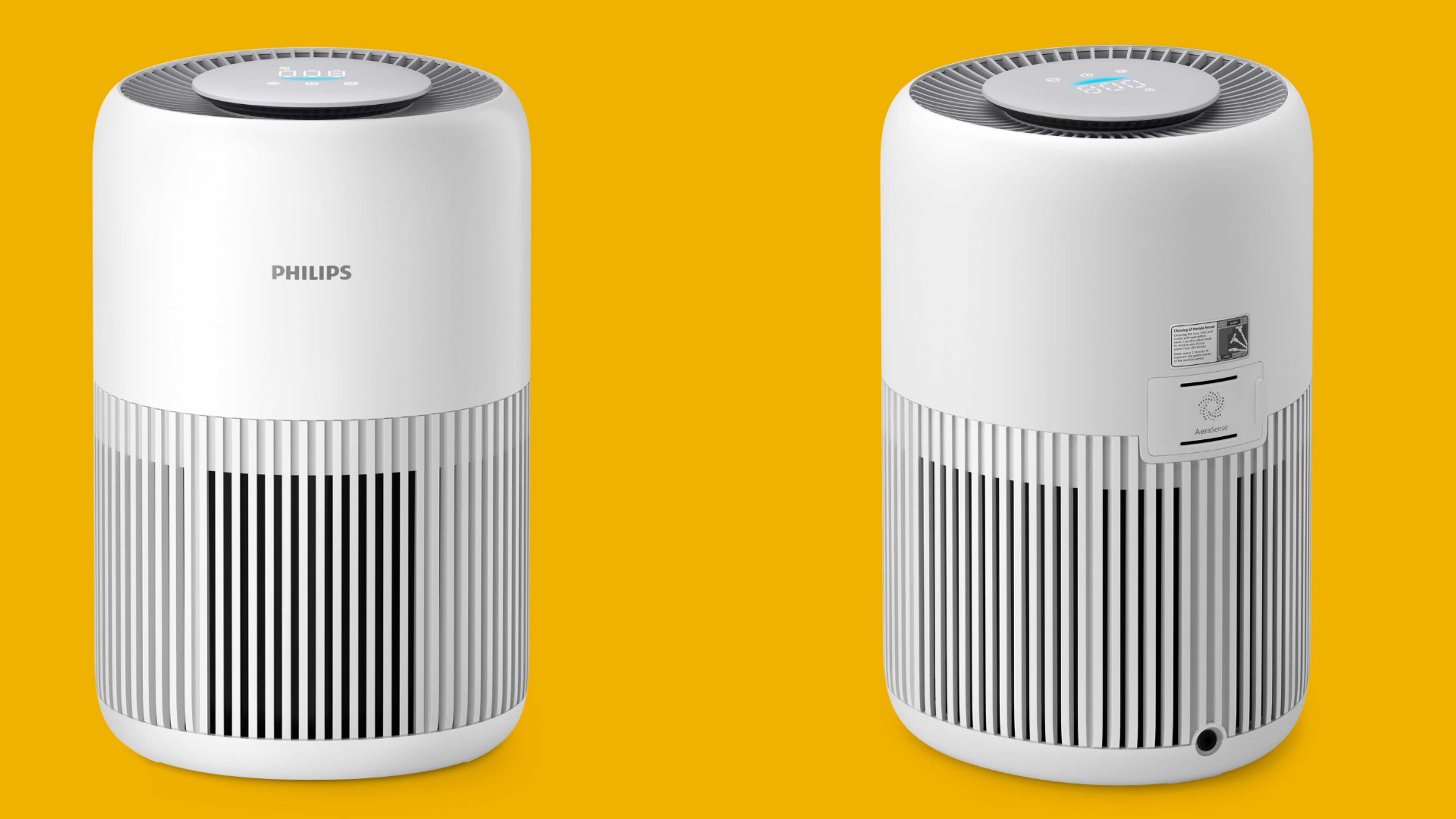 เครื่องฟอกอากาศ Philips AC0920/10 ด้านหน้า (รูปซ้าย) และด้านหลัง (รูปขวา)