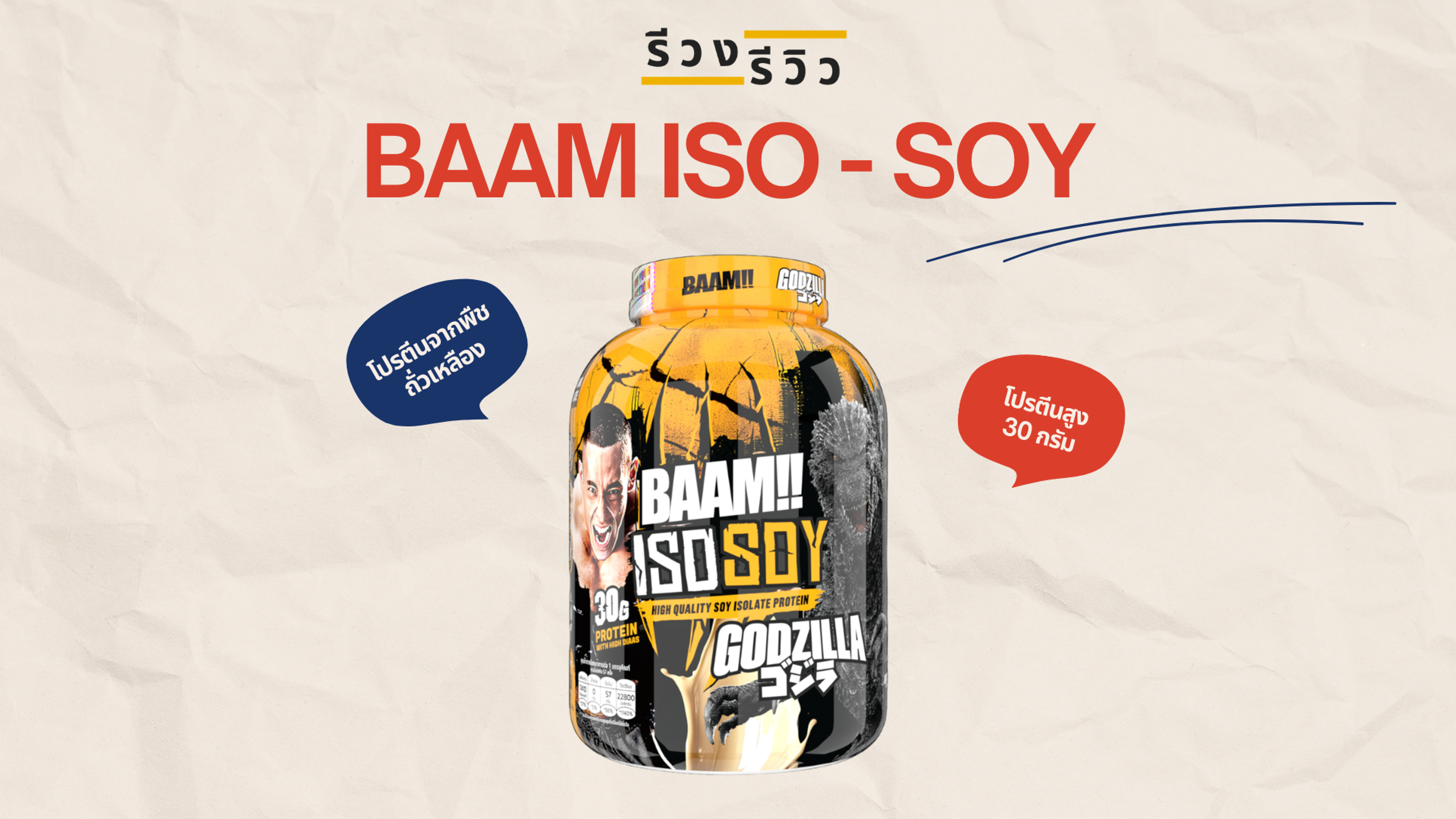 รูปหน้าปกรีวิวโปรตีนถั่วเหลือง BAAM ISO - SOY