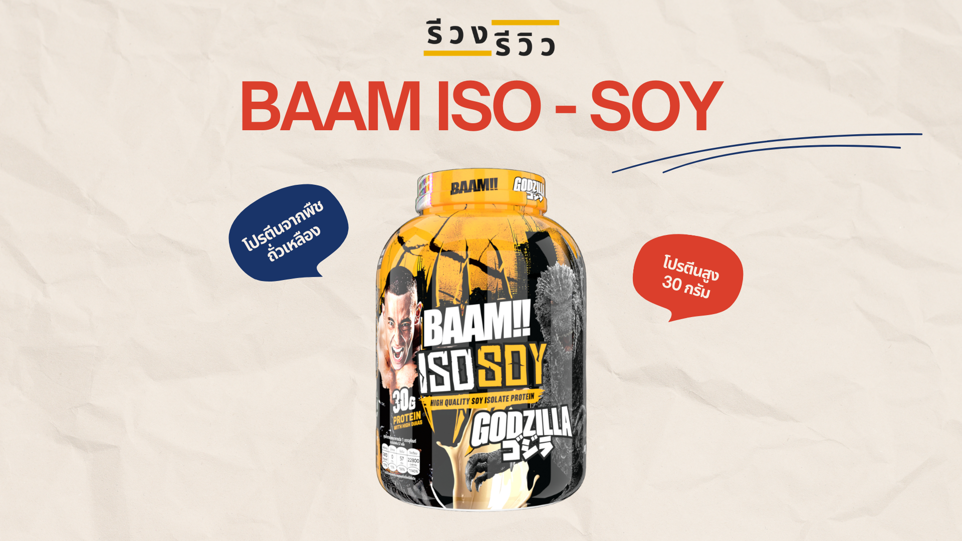 รูปหน้าปกรีวิวโปรตีนถั่วเหลือง BAAM ISO - SOY