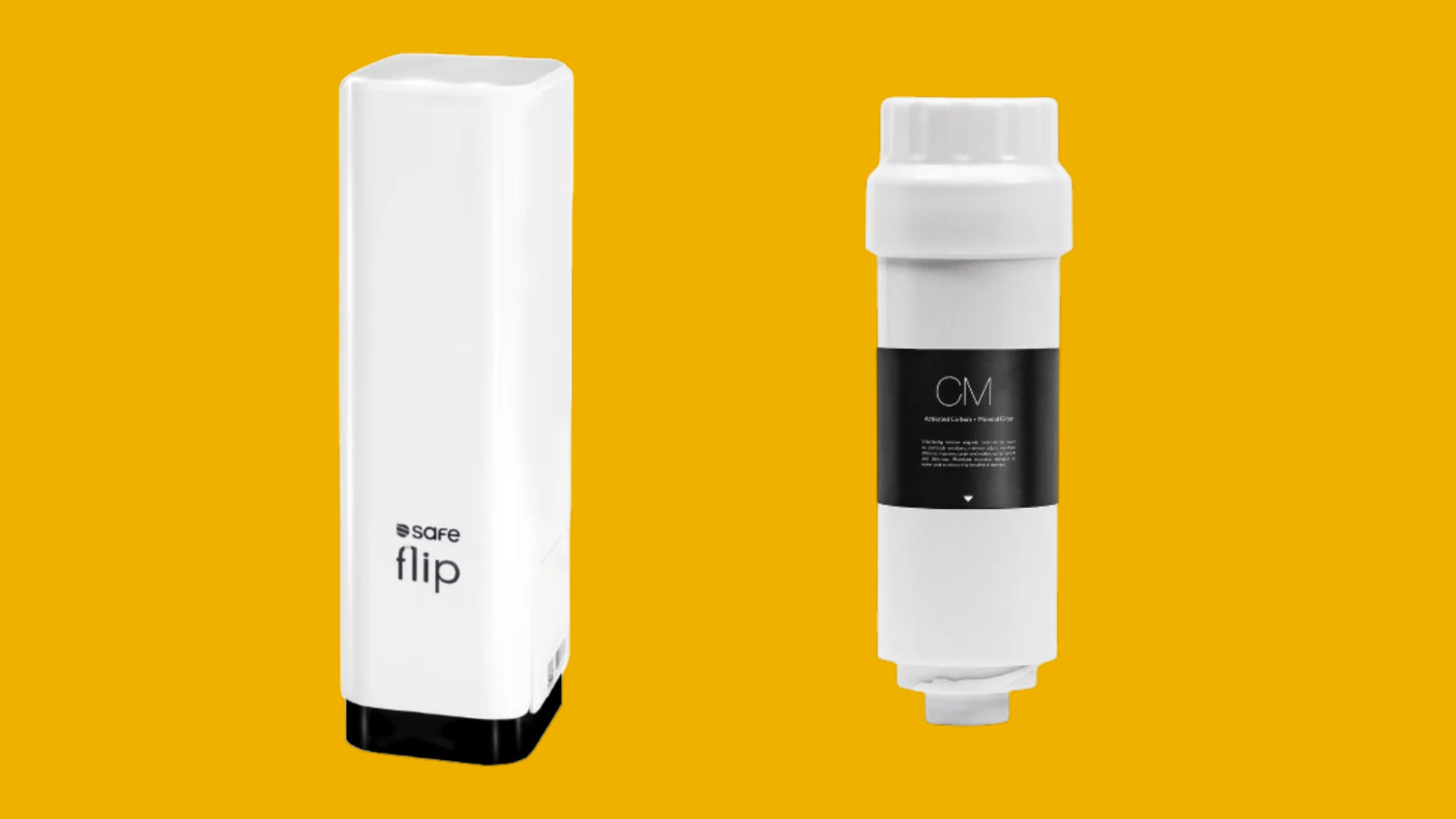 เครื่องกรองน้ำ SAFE รุ่น Flip (ซ้าย) และไส้กรองน้ำรุ่น Flip (ขวา)