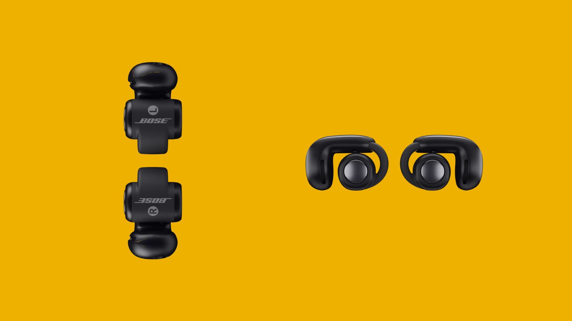หูฟัง Bose Ultra Open Earbuds ด้านบน (ซ้าย) และ ด้านหน้า (ขวา)
