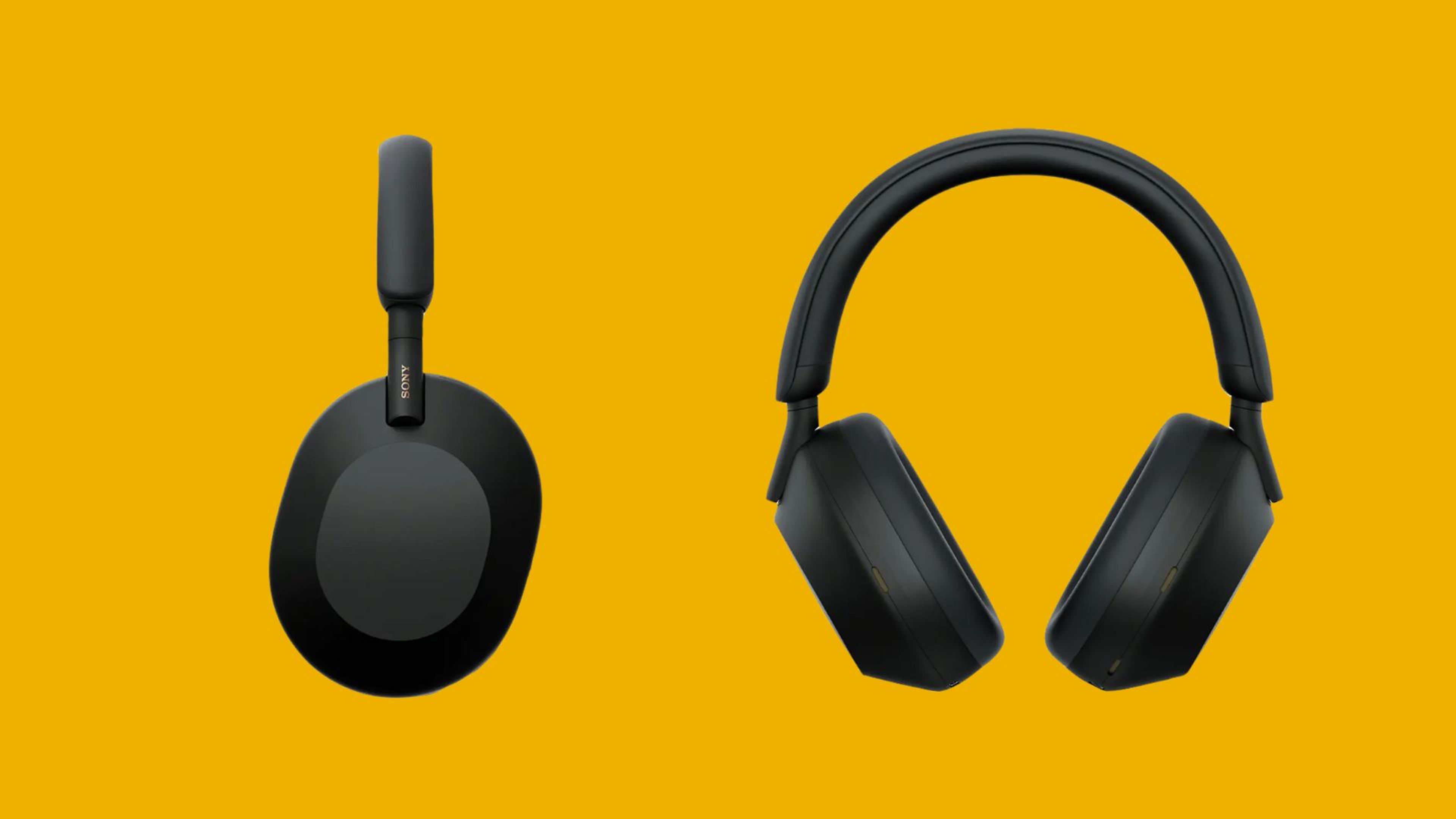 รูปด้านข้าง (ซ้าย) และด้านหน้า (ขวา) ของหูฟัง Sony WH-1000XM5