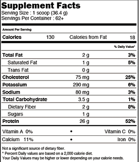 ข้อมูลโภชนาการ VITAXTRONG REAL WHEY PROTEIN 5 LB