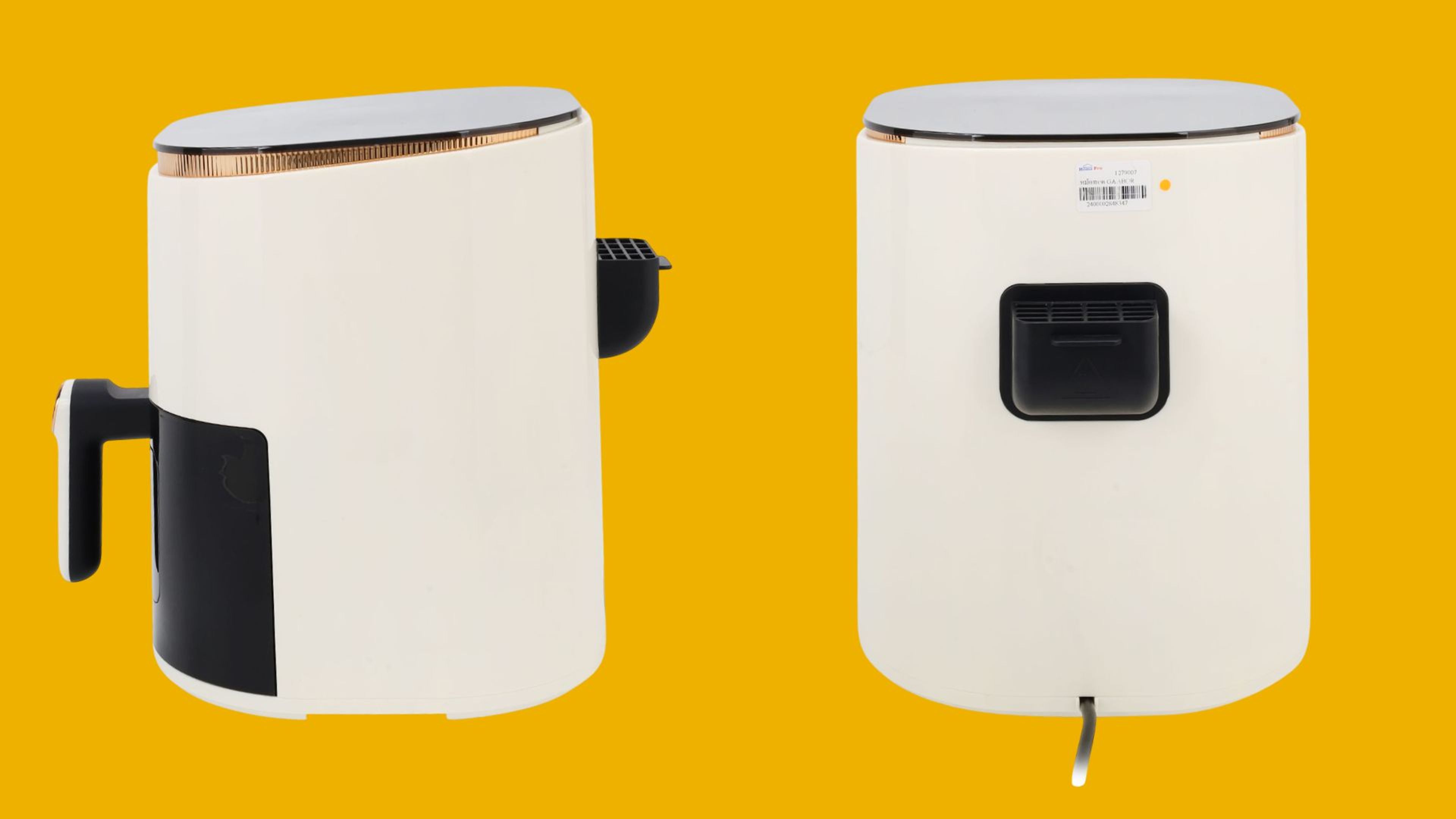 หม้อทอดไร้น้ำมัน Gaabor ด้านข้าง (รูปซ้าย) และด้านหลัง (รูปขวา)