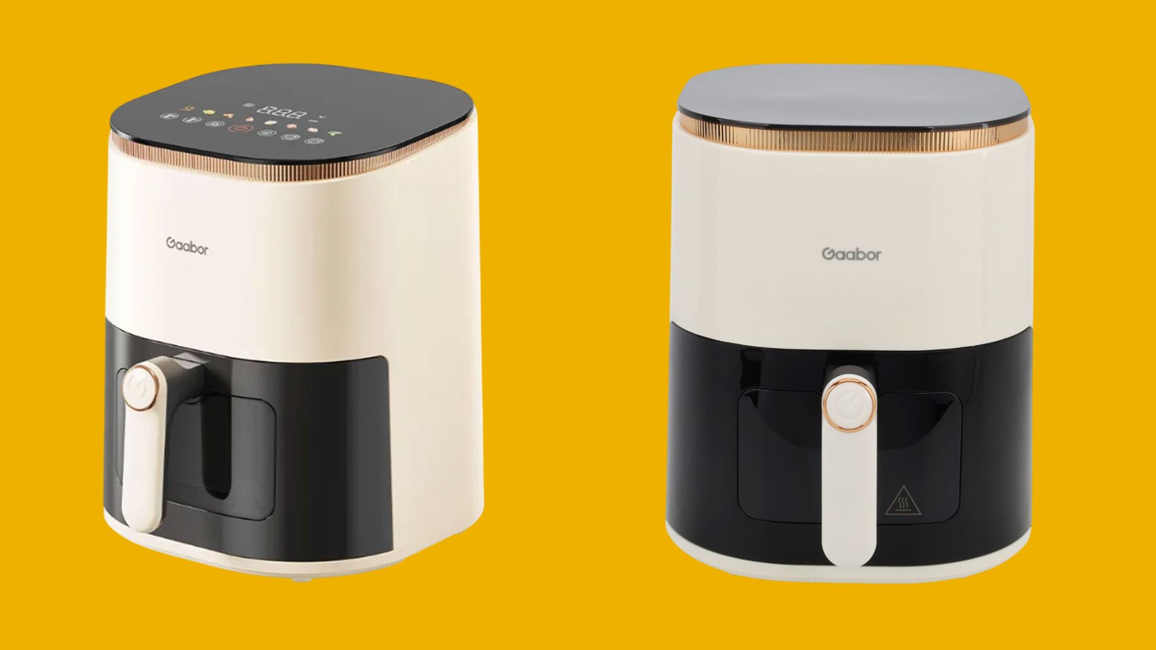 หม้อทอดไร้น้ำมัน Gaabor ด้านข้าง (รูปซ้าย) และด้านหน้า (รูปขวา)