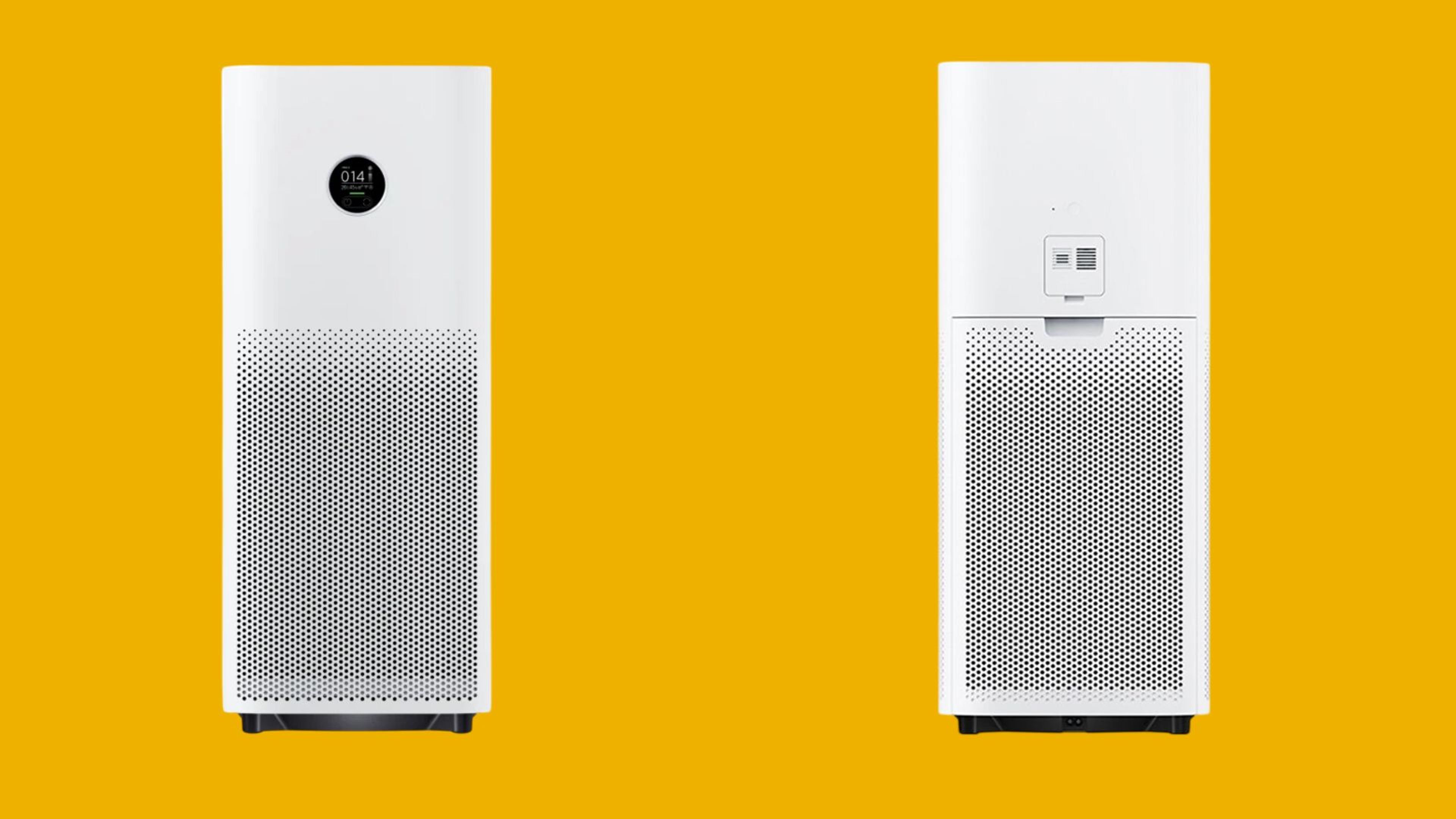 เครื่องฟอกอากาศ Xiaomi Smart Air Purifier 4 Pro ด้านหน้า (รูปซ้าย) และด้านหลัง (รูปขวา)