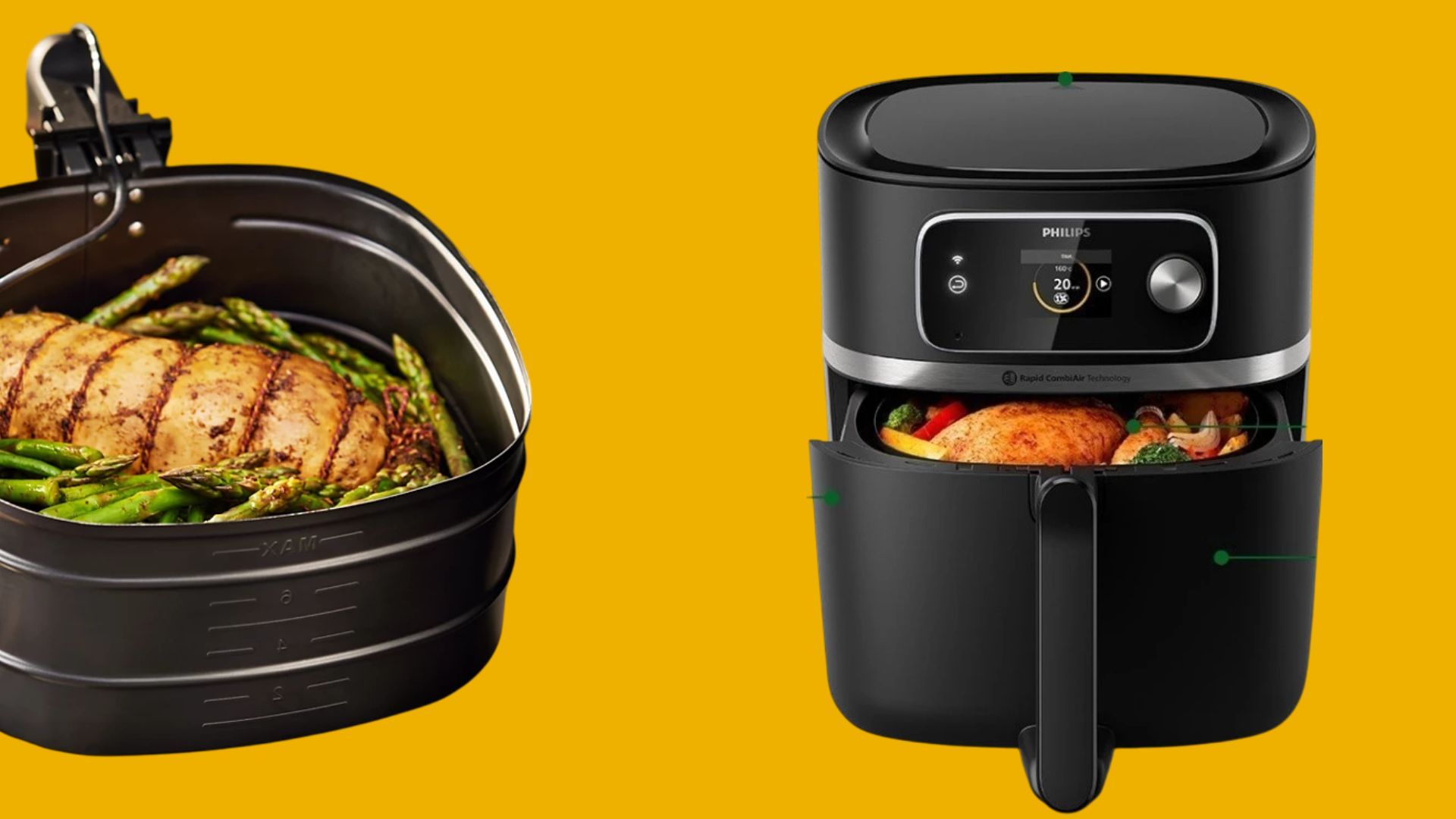 หม้อทอดไร้น้ำมัน Philips AirFryer HD9880/90 Series 7000 ถาดใส่อาหาร (ซ้าย) และตัวหม้อ (ขวา)