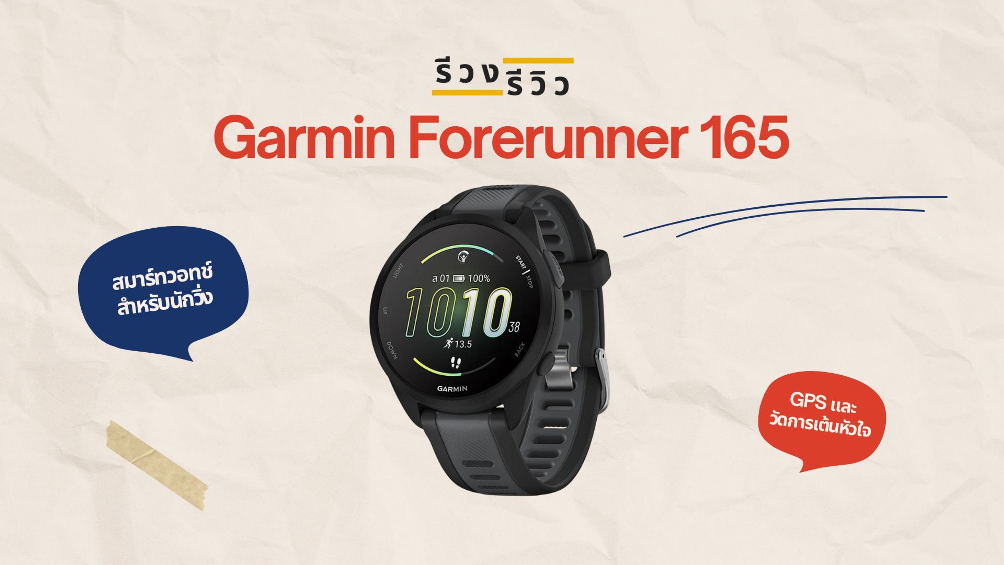 หน้าปกรีวิวสมาร์ทวอทช์ Garmin Forerunner 165