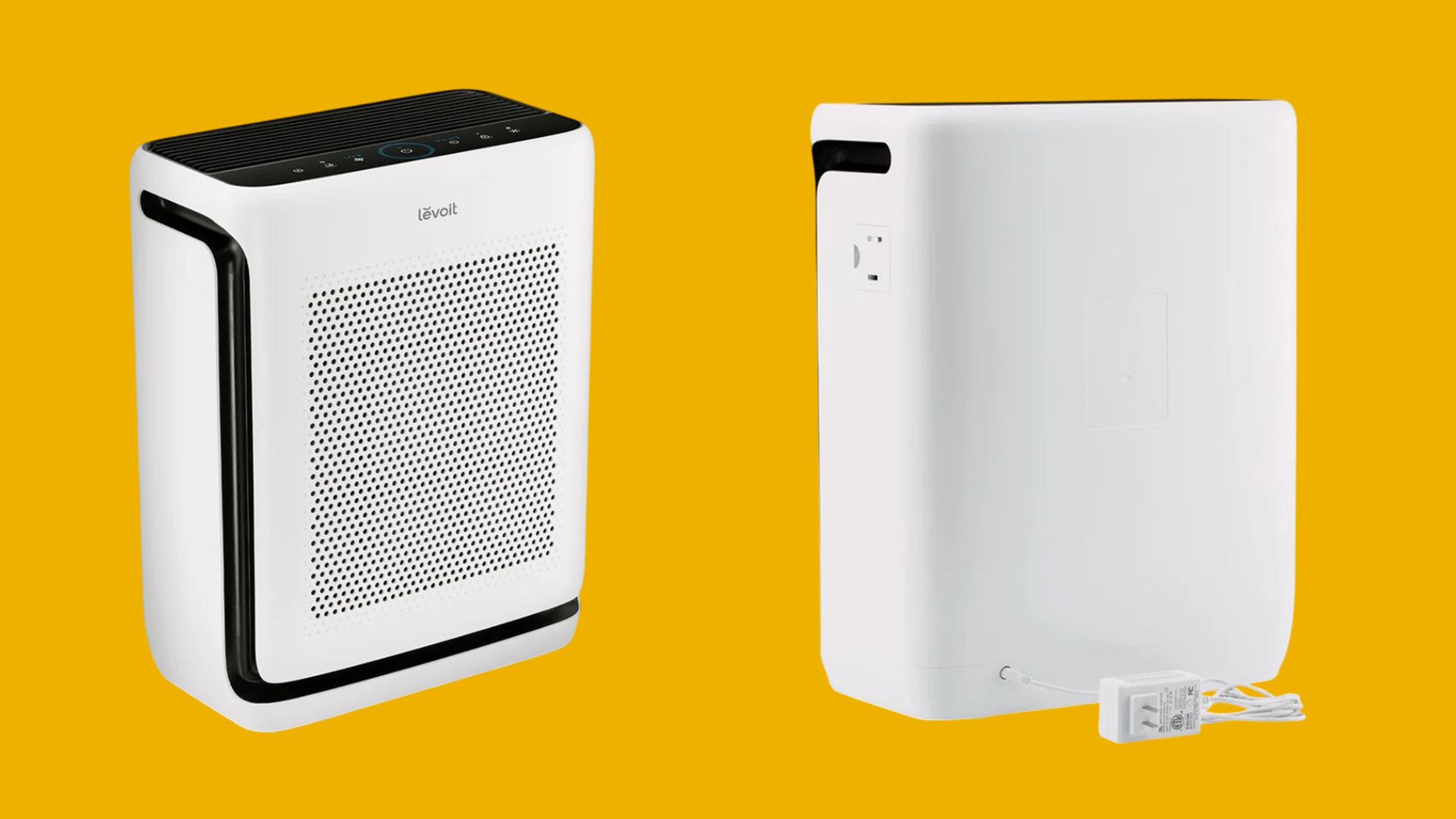 เครื่องฟอกอากาศ Levoit Vital 200S ด้านหน้า (รูปซ้าย) และด้านหลัง (รูปขวา)