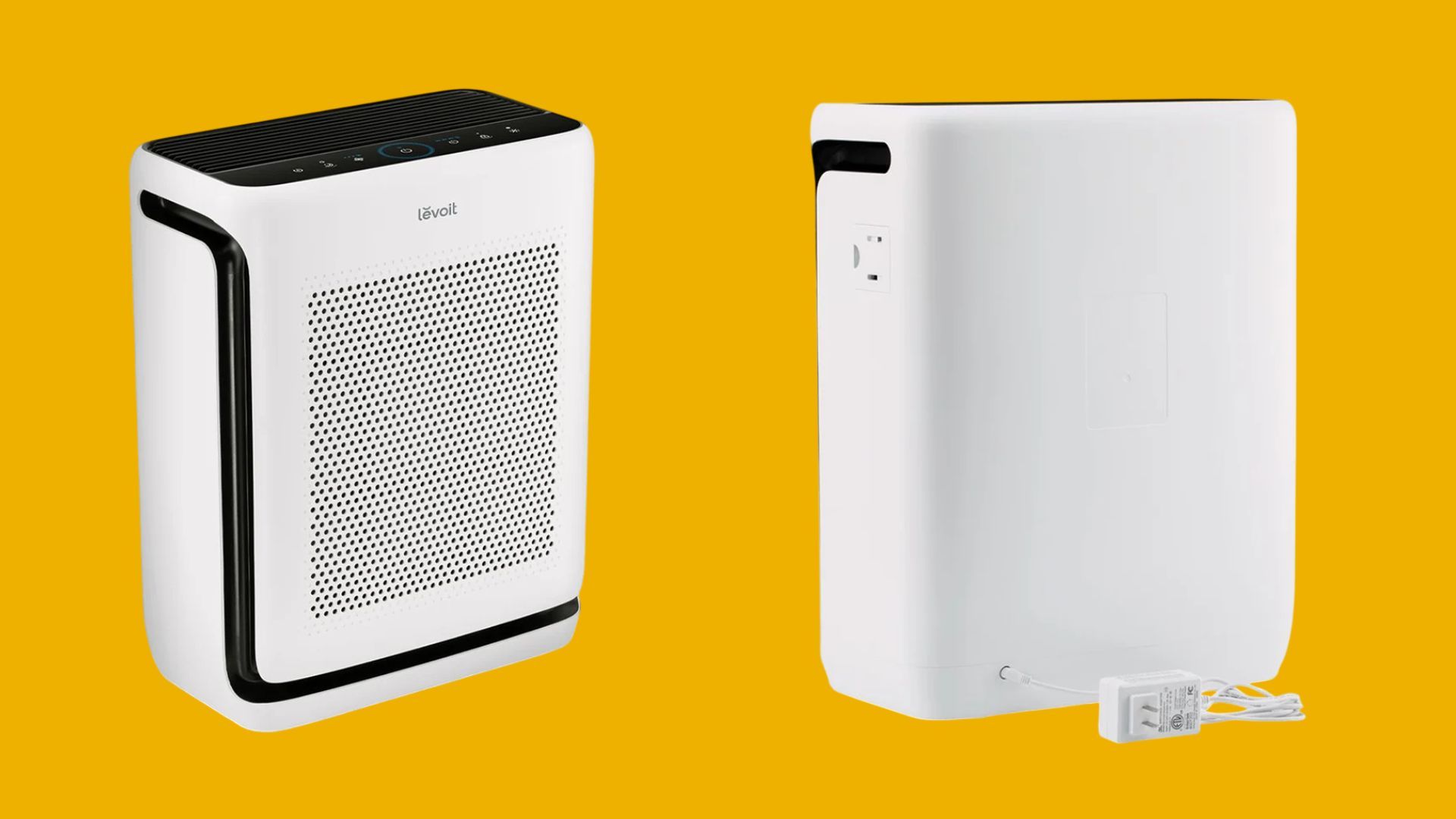 เครื่องฟอกอากาศ Levoit Vital 200S ด้านหน้า (รูปซ้าย) และด้านหลัง (รูปขวา)