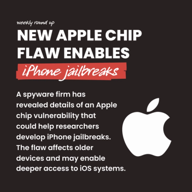 New Apple chip flaw enables iPhone jailbreaks. A spyware firm has revealed details of an Apple chip vulnerability that could help researchers develop iPhone jailbreaks. The flaw affects older devices and may enable deeper access to iOS systems.