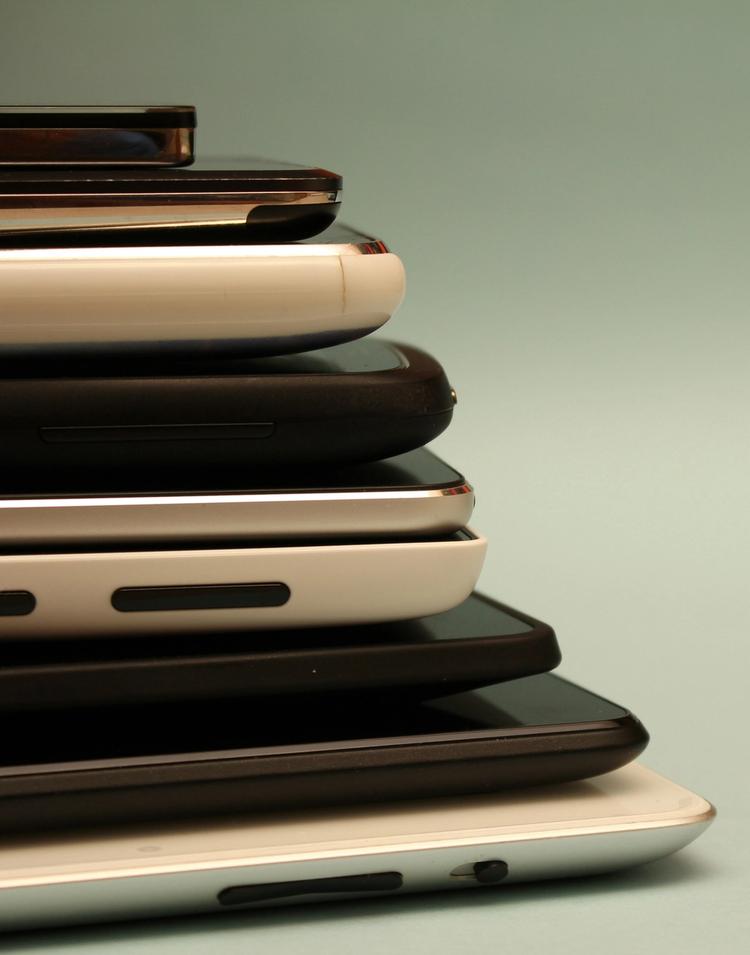 stack of different phones
