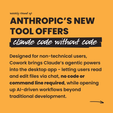 Anthropic’s new tool offers claude code without code. Designed for non-technical users, Cowork brings Claude’s agentic powers into the desktop app - letting users read and edit files via chat, no code or command line required, while opening up AI-driven workflows beyond traditional development. Anthropic’s new tool offers claude code without code. Designed for non-technical users, Cowork brings Claude’s agentic powers into the desktop app - letting users read and edit files via chat, no code or command line required, while opening up AI-driven workflows beyond traditional development.