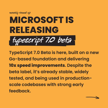 Microsoft is releasing typescript 7.0 beta. TypeScript 7.0 Beta is here, built on a new Go-based foundation and delivering 10x speed improvements. Despite the beta label, it’s already stable, widely tested, and being used in production-scale codebases with strong early feedback. Microsoft is releasing typescript 7.0 beta. TypeScript 7.0 Beta is here, built on a new Go-based foundation and delivering 10x speed improvements. Despite the beta label, it’s already stable, widely tested, and being used in production-scale codebases with strong early feedback.