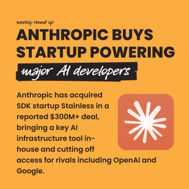 Anthropic buys startup powering major AI developers. Anthropic has acquired SDK startup Stainless in a reported $300M+ deal, bringing a key AI infrastructure tool in-house and cutting off access for rivals including OpenAI and Google.