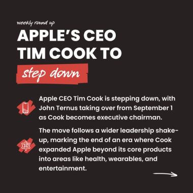Apple’s CEO Tim Cook to step down. Apple CEO Tim Cook is stepping down, with John Ternus taking over from September 1 as Cook becomes executive chairman. The move follows a wider leadership shake-up, marking the end of an era where Cook expanded Apple beyond its core products into areas like health, wearables, and entertainment. Apple’s CEO Tim Cook to step down. Apple CEO Tim Cook is stepping down, with John Ternus taking over from September 1 as Cook becomes executive chairman. The move follows a wider leadership shake-up, marking the end of an era where Cook expanded Apple beyond its core products into areas like health, wearables, and entertainment.