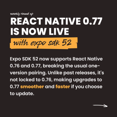 React Native 0.77 is now live with Expo SDK 52 React Native 0.77 is now live with Expo SDK 52