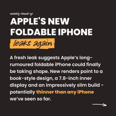 Apple's new foldable iPhone leaks again. A fresh leak suggests Apple’s long-rumoured foldable iPhone could finally be taking shape. New renders point to a book-style design, a 7.8-inch inner display and an impressively slim build - potentially thinner than any iPhone we’ve seen so far. Apple's new foldable iPhone leaks again. A fresh leak suggests Apple’s long-rumoured foldable iPhone could finally be taking shape. New renders point to a book-style design, a 7.8-inch inner display and an impressively slim build - potentially thinner than any iPhone we’ve seen so far.