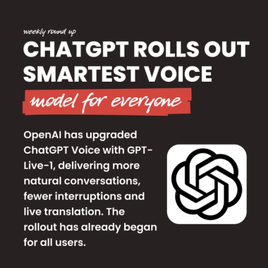 ChatGPT rolls out smartest voice model for everyone. OpenAI has upgraded ChatGPT Voice with GPT-Live-1, delivering more natural conversations, fewer interruptions and live translation. The rollout has already began for all users. ChatGPT rolls out smartest voice model for everyone. OpenAI has upgraded ChatGPT Voice with GPT-Live-1, delivering more natural conversations, fewer interruptions and live translation. The rollout has already began for all users.