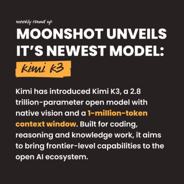 moonshot unveils it’s newest model: kimi k3. Kimi has introduced Kimi K3, a 2.8 trillion-parameter open model with native vision and a 1-million-token context window. Built for coding, reasoning and knowledge work, it aims to bring frontier-level capabilities to the open AI ecosystem.
