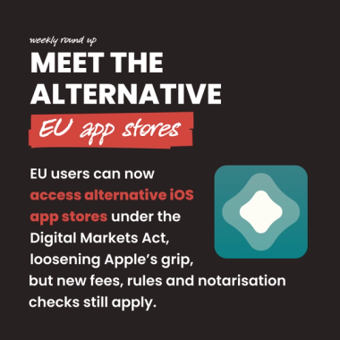 Meet the alternative EU app stores. EU users can now access alternative iOS app stores under the Digital Markets Act, loosening Apple’s grip, but new fees, rules and notarisation checks still apply. Meet the alternative EU app stores. EU users can now access alternative iOS app stores under the Digital Markets Act, loosening Apple’s grip, but new fees, rules and notarisation checks still apply.