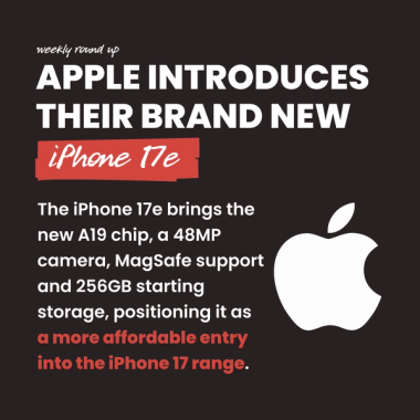 apple introduces their brand new iPhone 17e. The iPhone 17e brings the new A19 chip, a 48MP camera, MagSafe support and 256GB starting storage, positioning it as a more affordable entry into the iPhone 17 range.