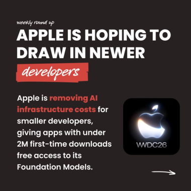 Apple is hoping to draw in newer developers. Apple is removing AI infrastructure costs for smaller developers, giving apps with under 2M first-time downloads free access to its Foundation Models. Apple is hoping to draw in newer developers. Apple is removing AI infrastructure costs for smaller developers, giving apps with under 2M first-time downloads free access to its Foundation Models.