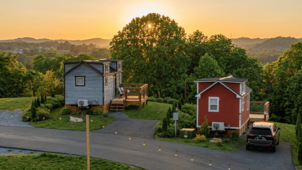 Aerial drone view of The Grove at Sojourn Lodging in the Smoky Mountains