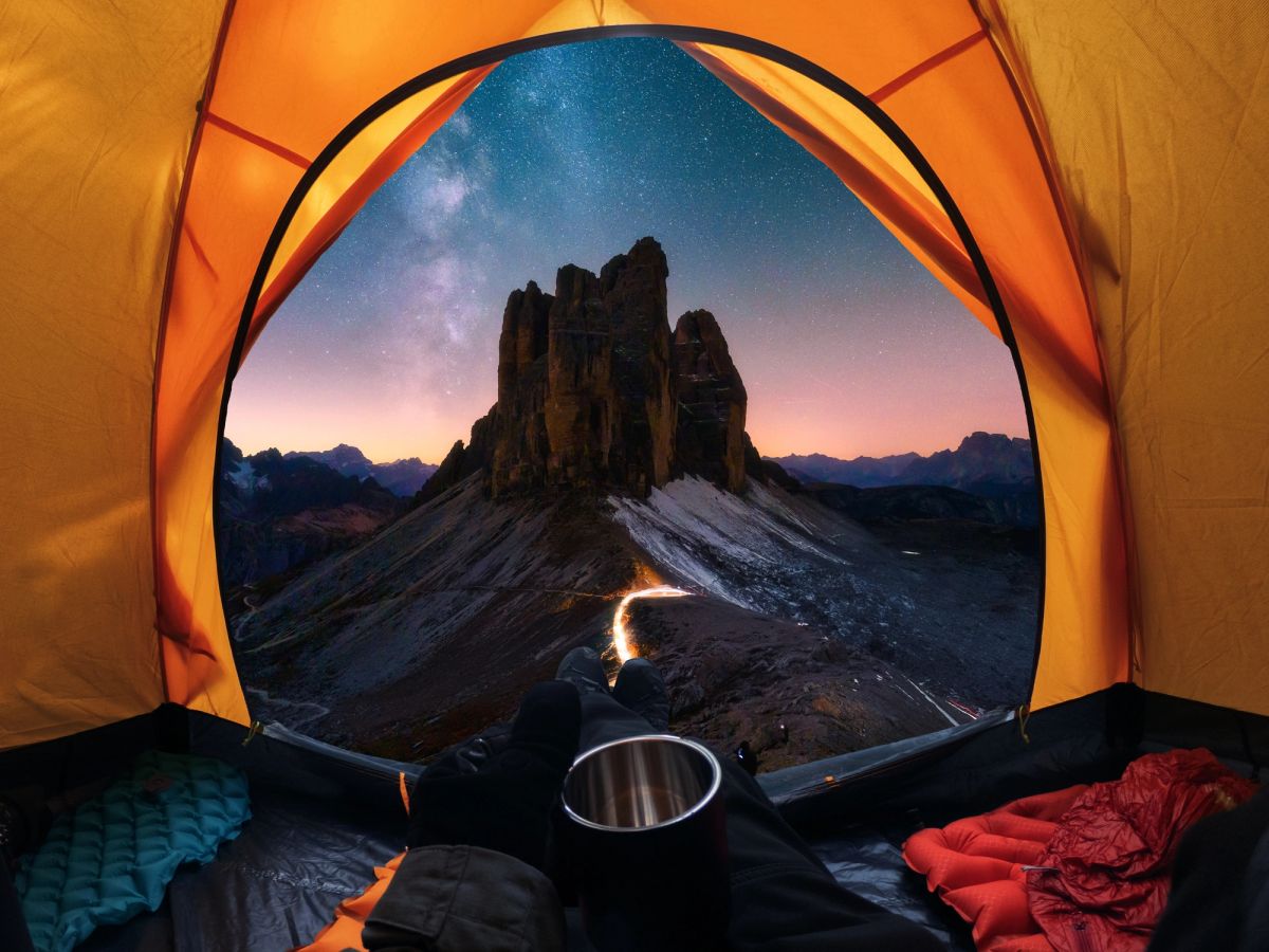 Interior POV shot inside a camping tent.
