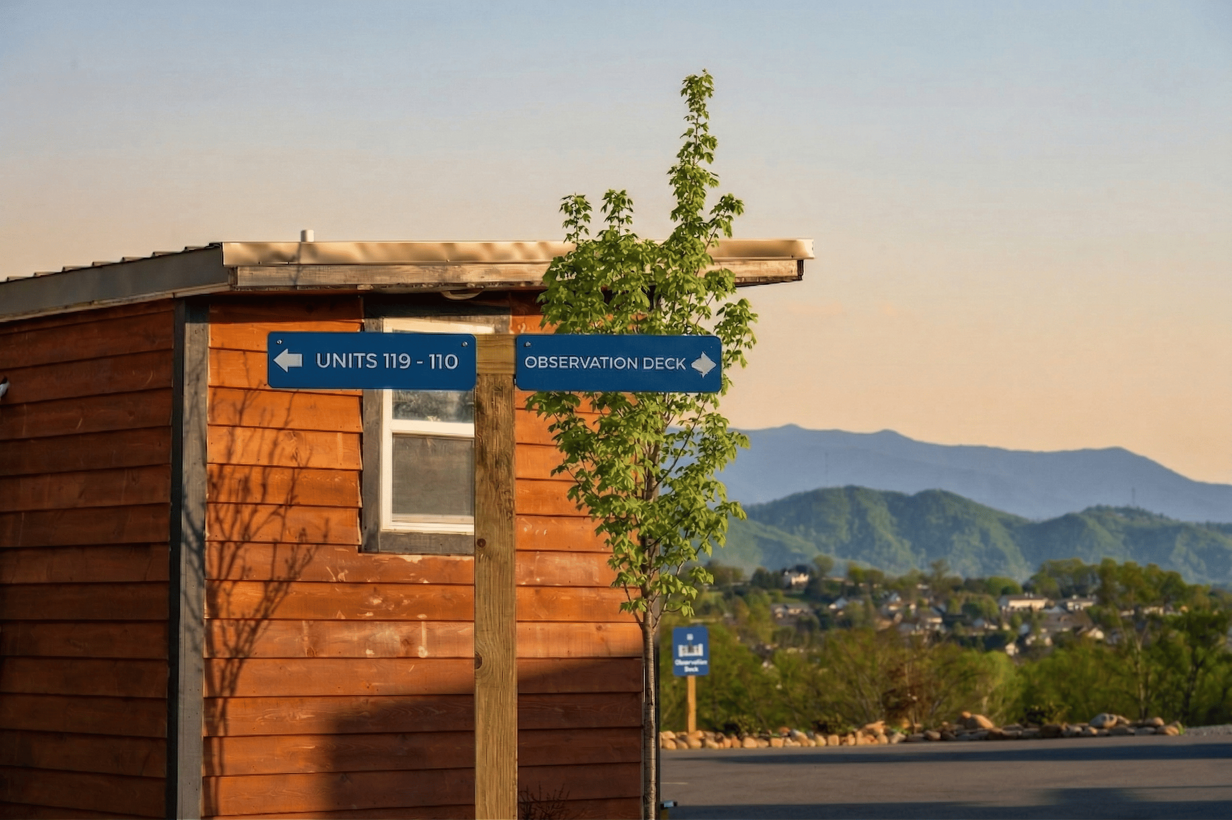 Welcome signage at Sojourn Lodging in the Smoky Mountains