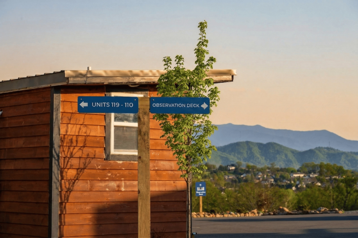 Welcome signage at Sojourn Lodging in the Smoky Mountains