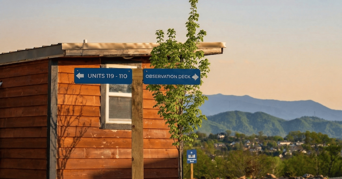 Welcome signage at Sojourn Lodging in the Smoky Mountains
