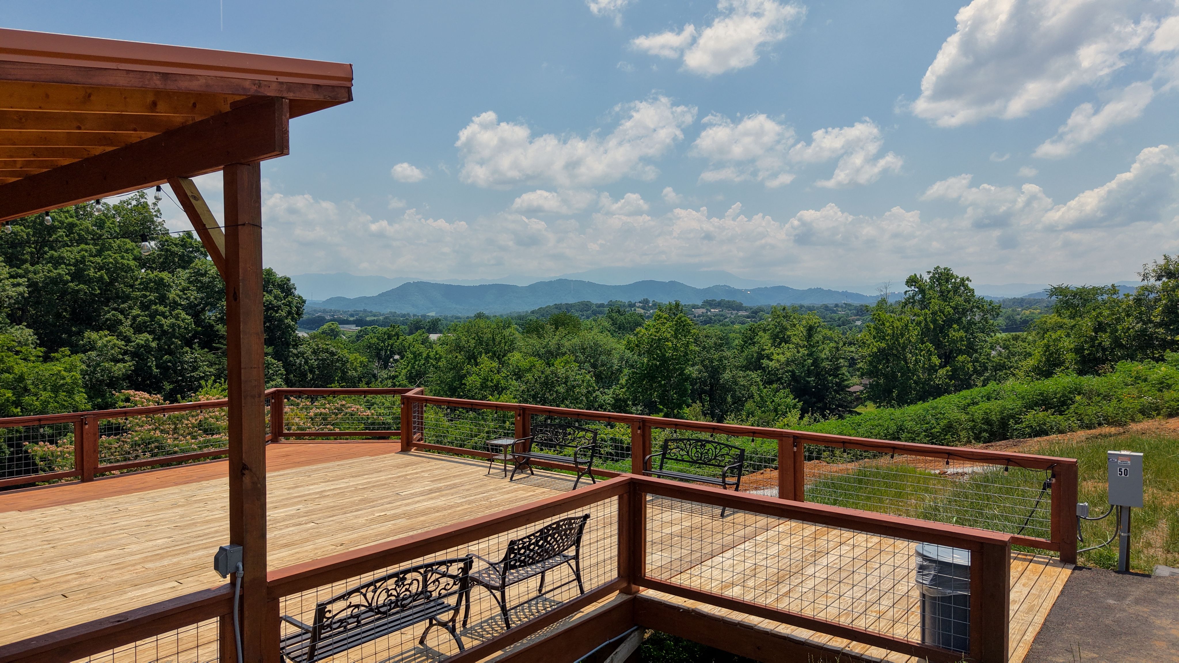 Aerial drone view of Sojourn Camp at Sojourn Lodging in the Smoky Mountains