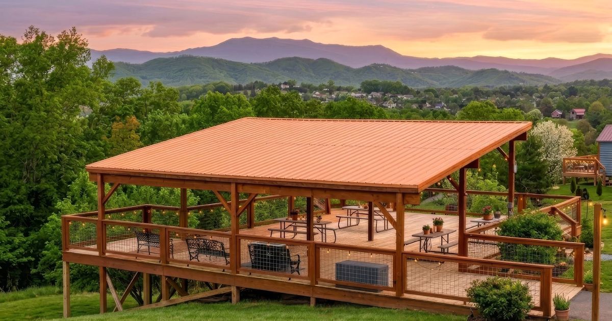 Private deck at Sojourn Camp with Smoky Mountain views