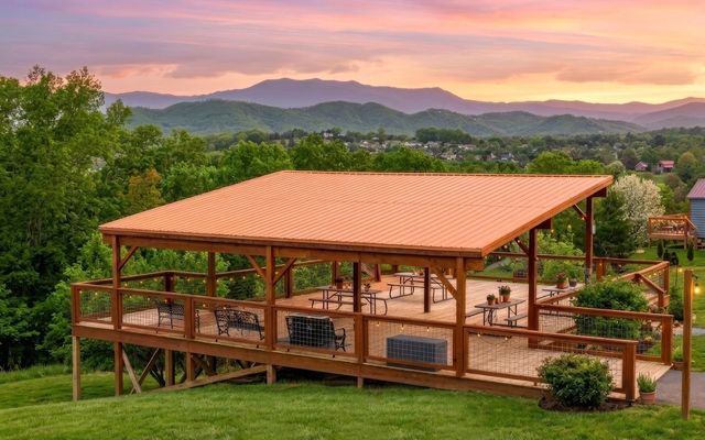 Private deck at Sojourn Camp with Smoky Mountain views