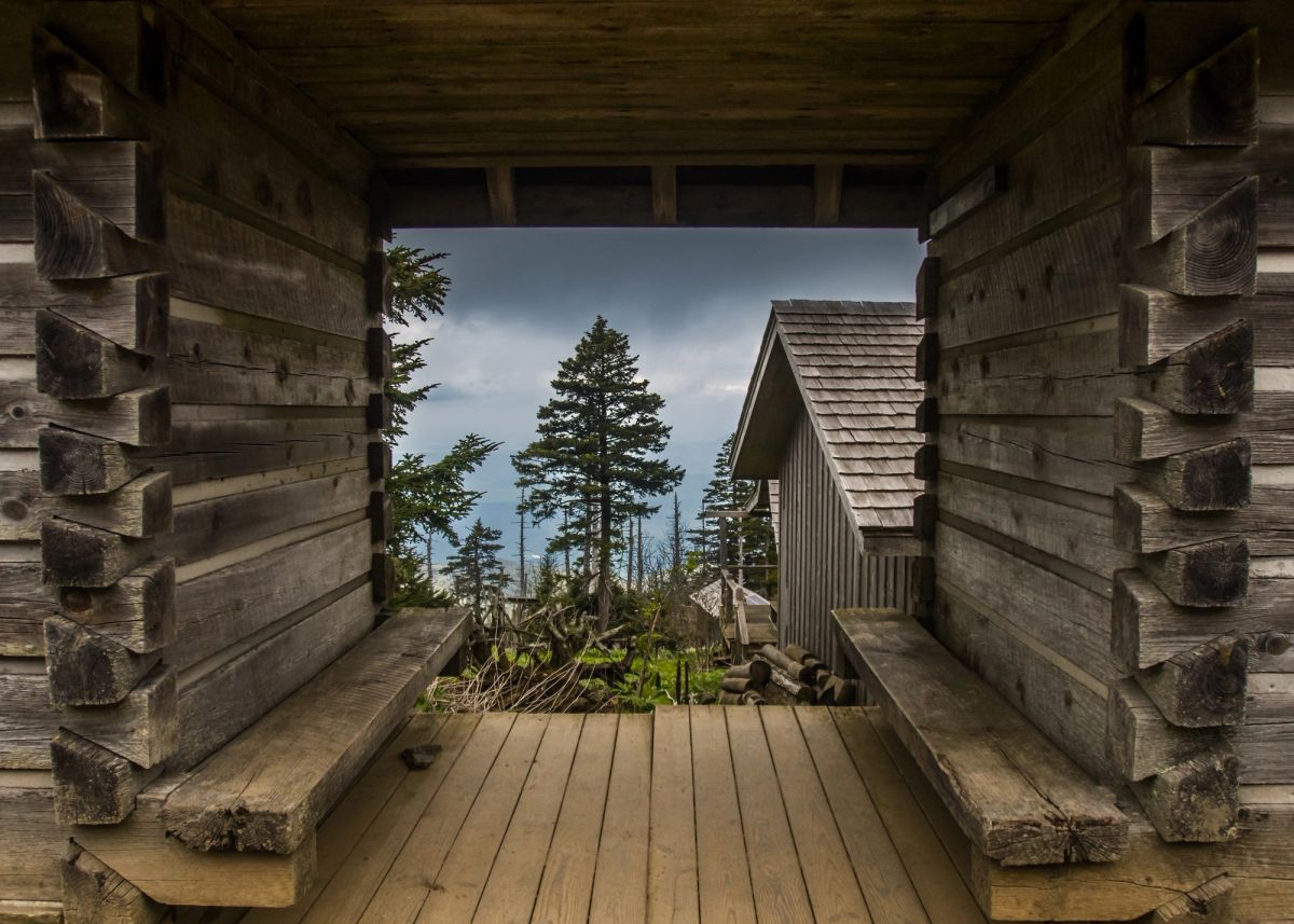 Lodge POV of Mount LeConte in the Smokies.