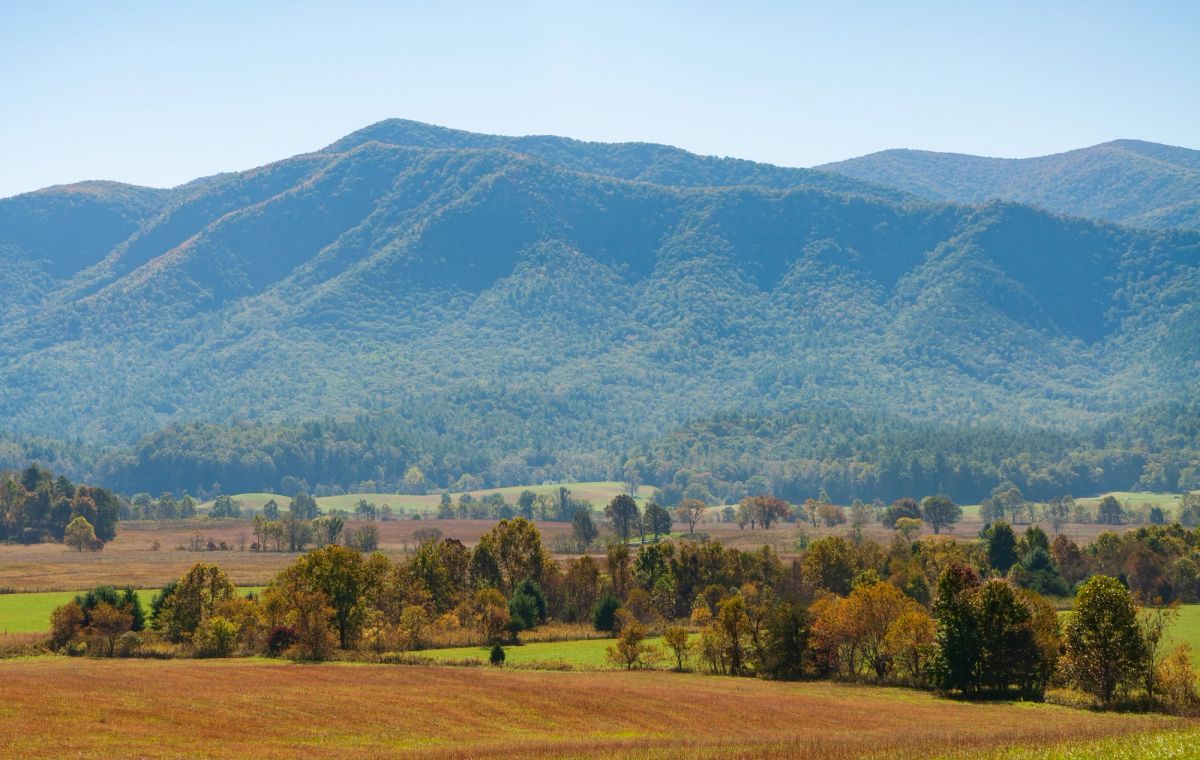 Far shot of The Great Smoky Mountains in NC.