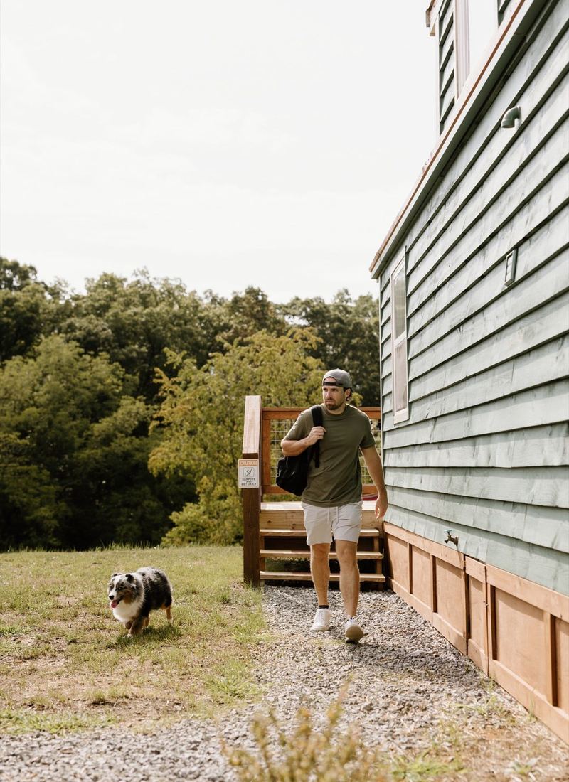 Dog exploring the open spaces at Sojourn Lodging