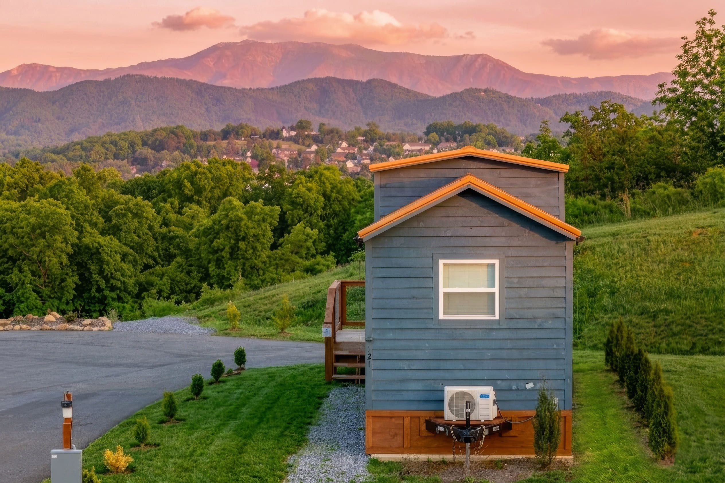 Aerial drone view of The Overlook at Sojourn Lodging in the Smoky Mountains