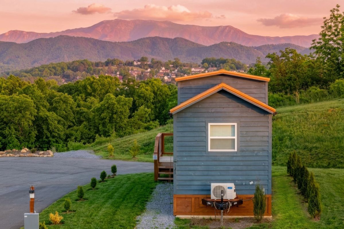 Aerial drone view of The Overlook at Sojourn Lodging in the Smoky Mountains