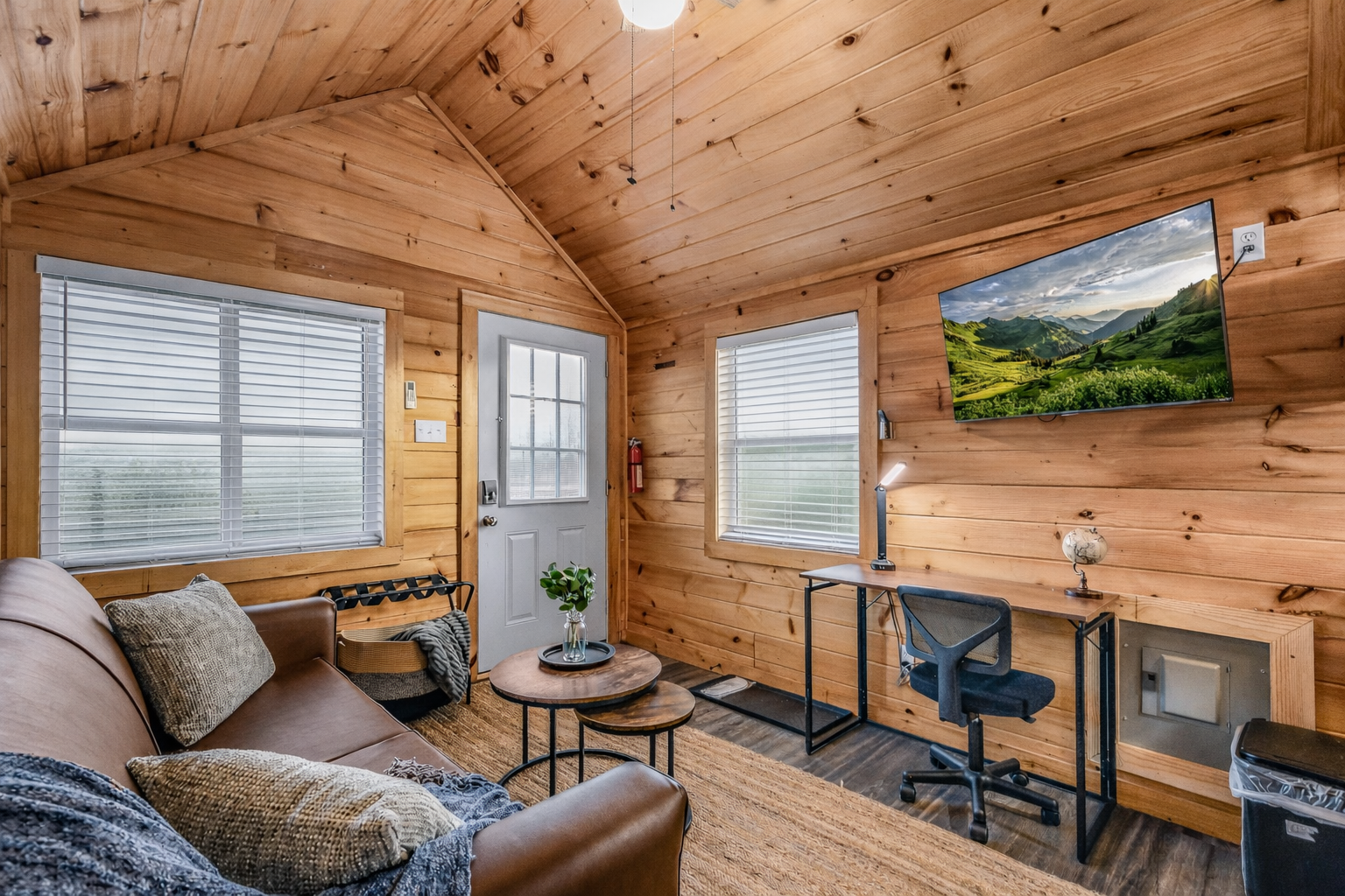 Open living area inside The Grove at Sojourn Lodging tiny home