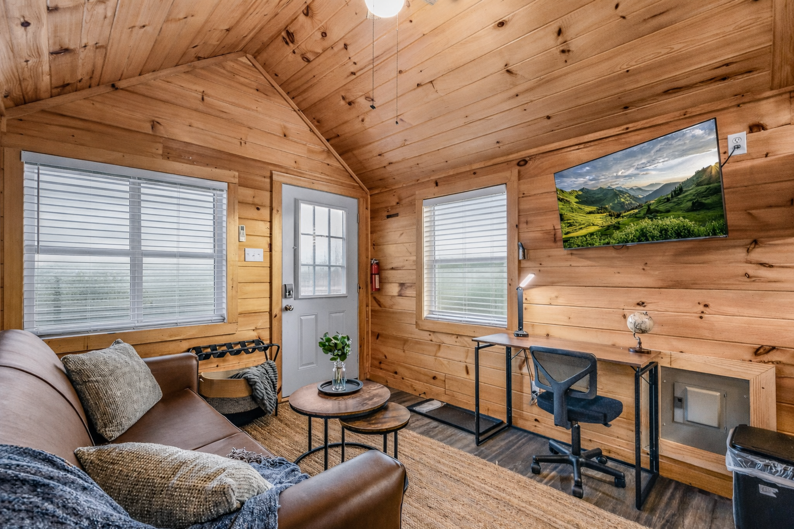 Open living area inside The Grove at Sojourn Lodging tiny home