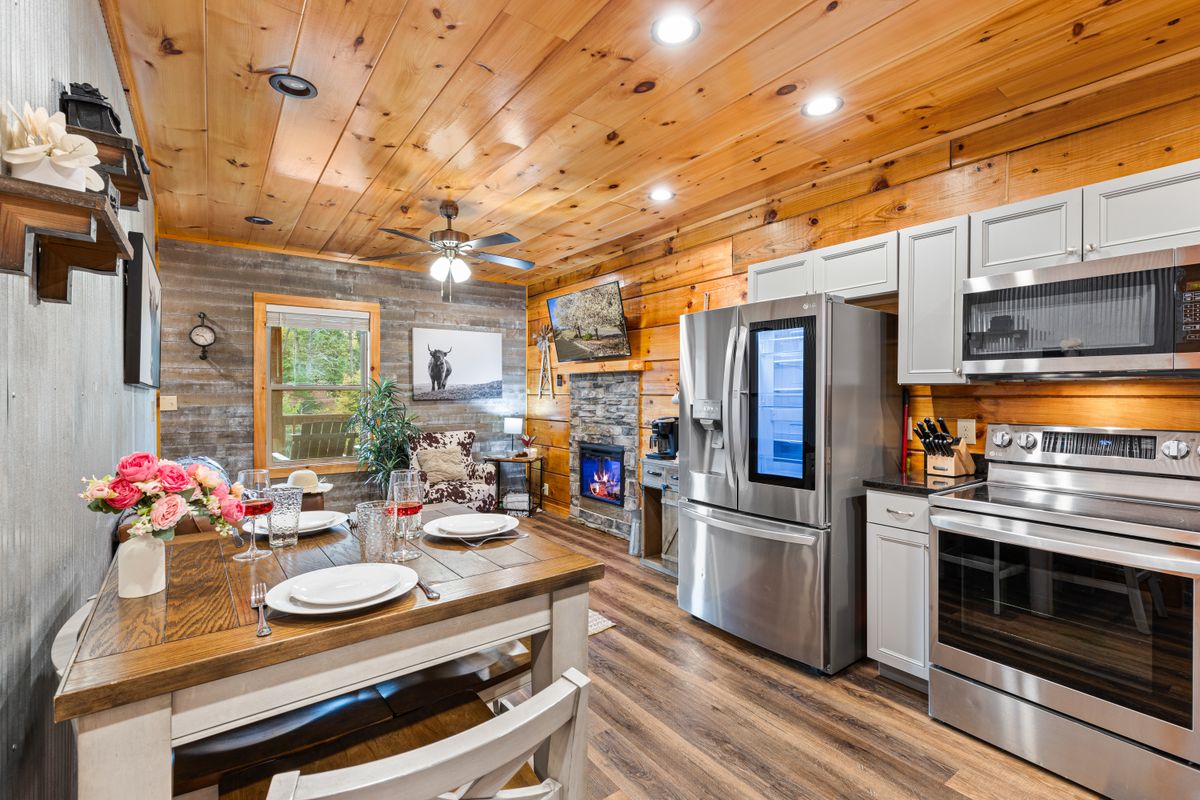 Interior kitchen view of a GLL cabin.