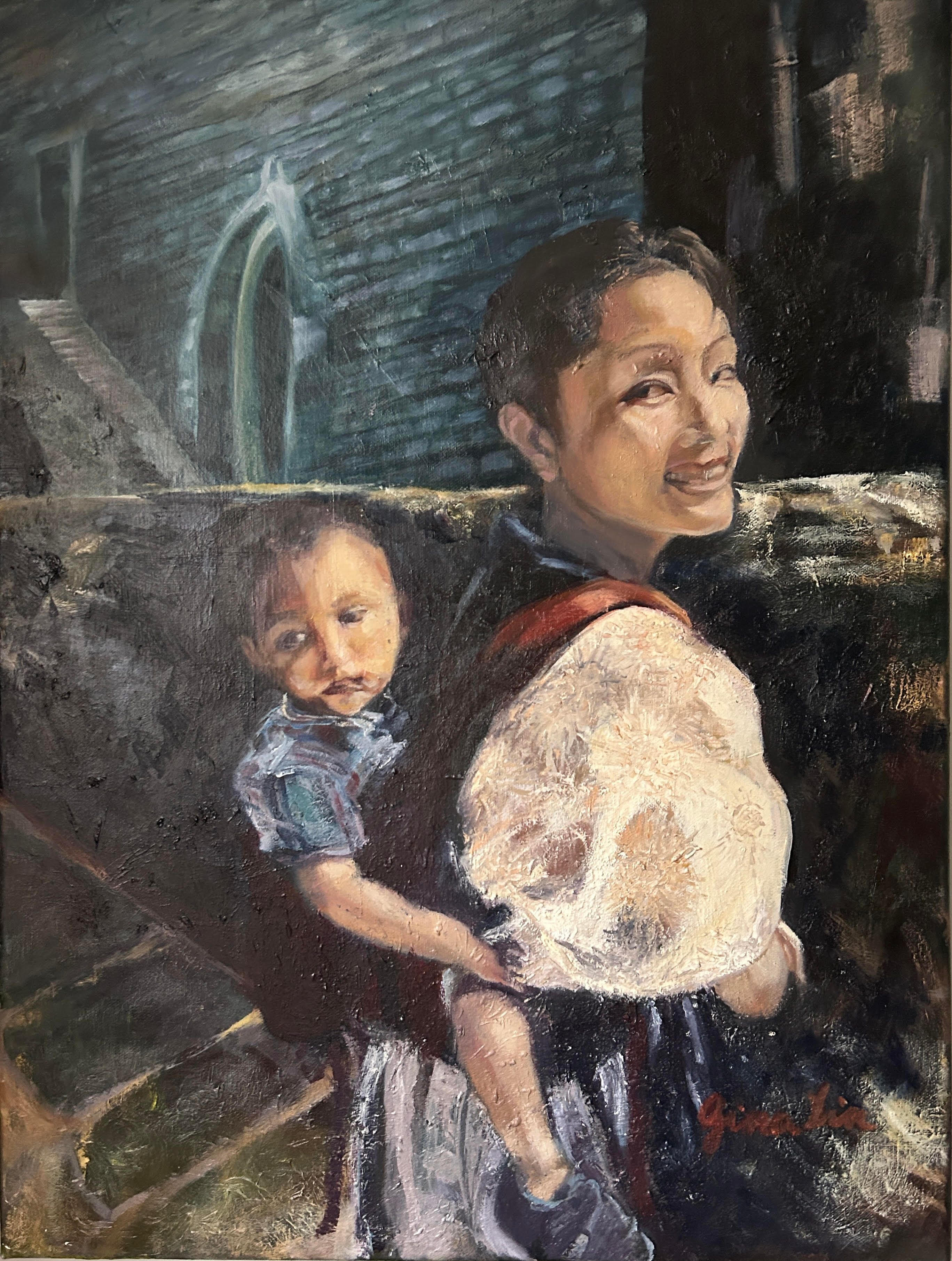 Mother & Son — Oil on canvas by Gina Lin