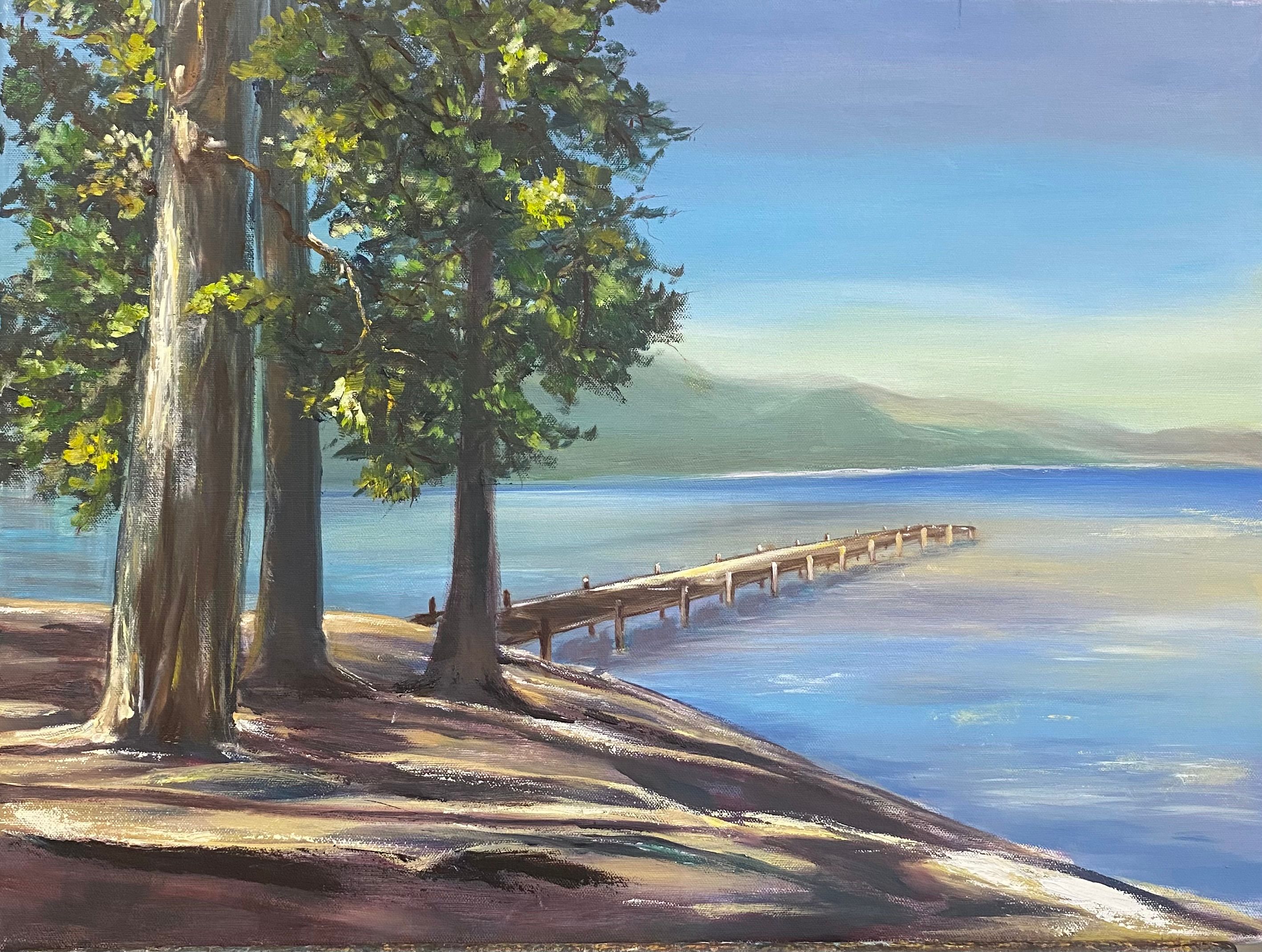 An Afternoon by Lake — Oil on canvas by Gina Lin
