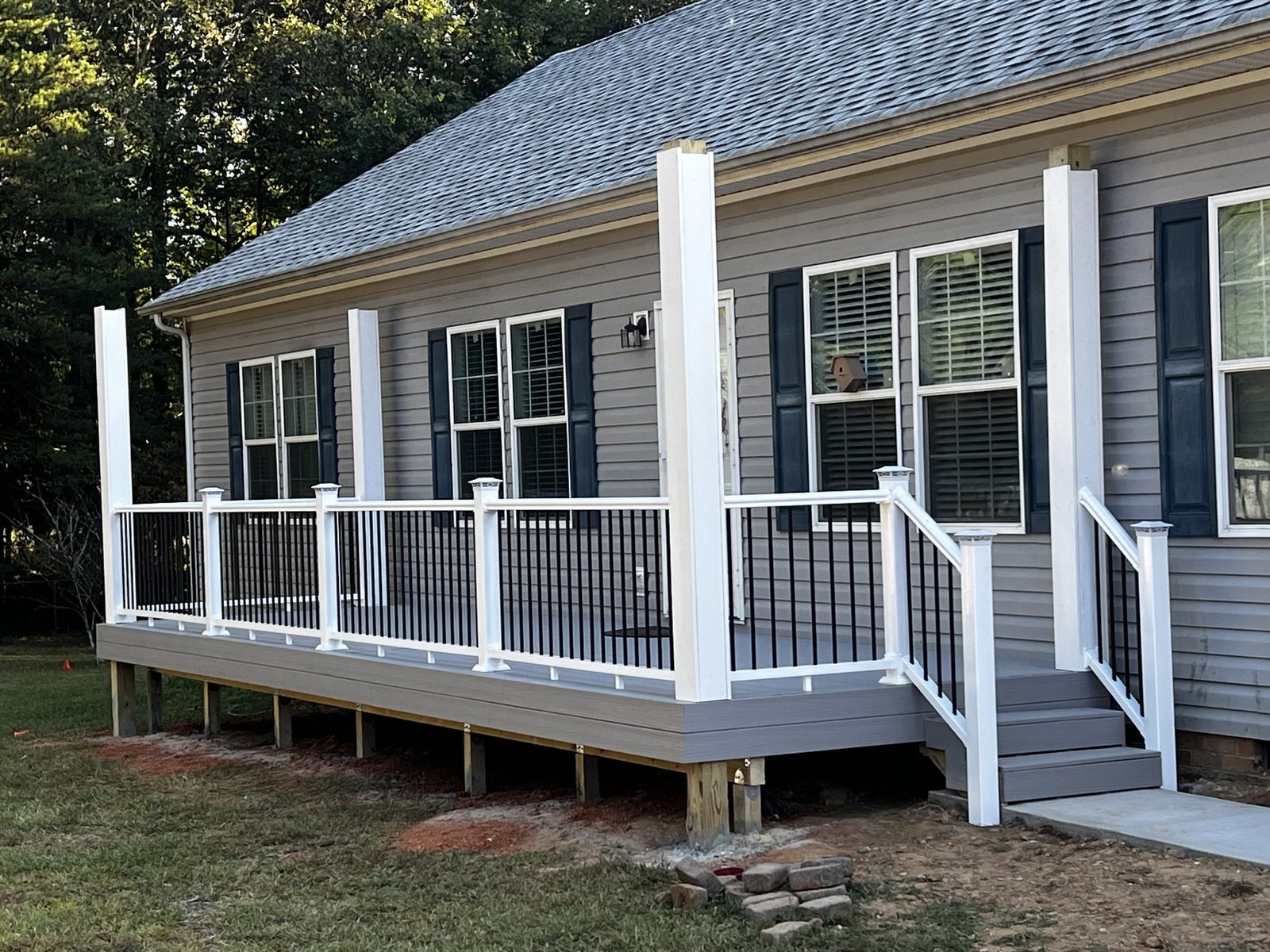 Composite deck with white railings