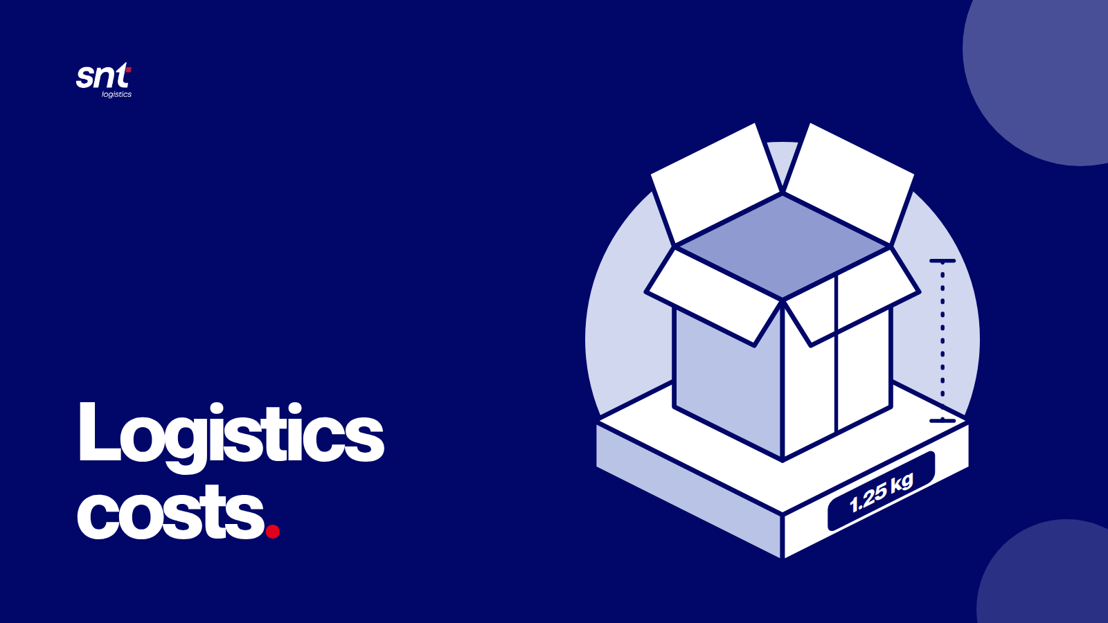 An open carton on a parcel scale reading 1.25 kg, with a dimension line measuring the carton’s height.
