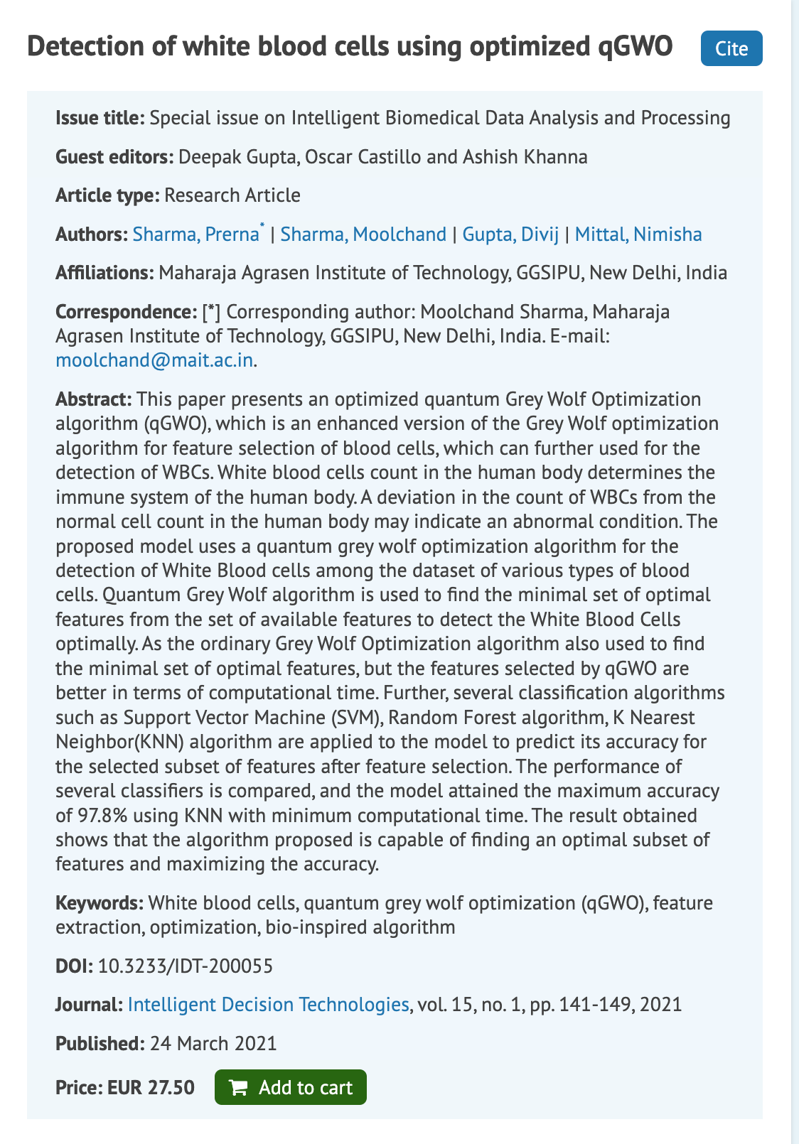 Detection of white blood cells using optimized qGWO