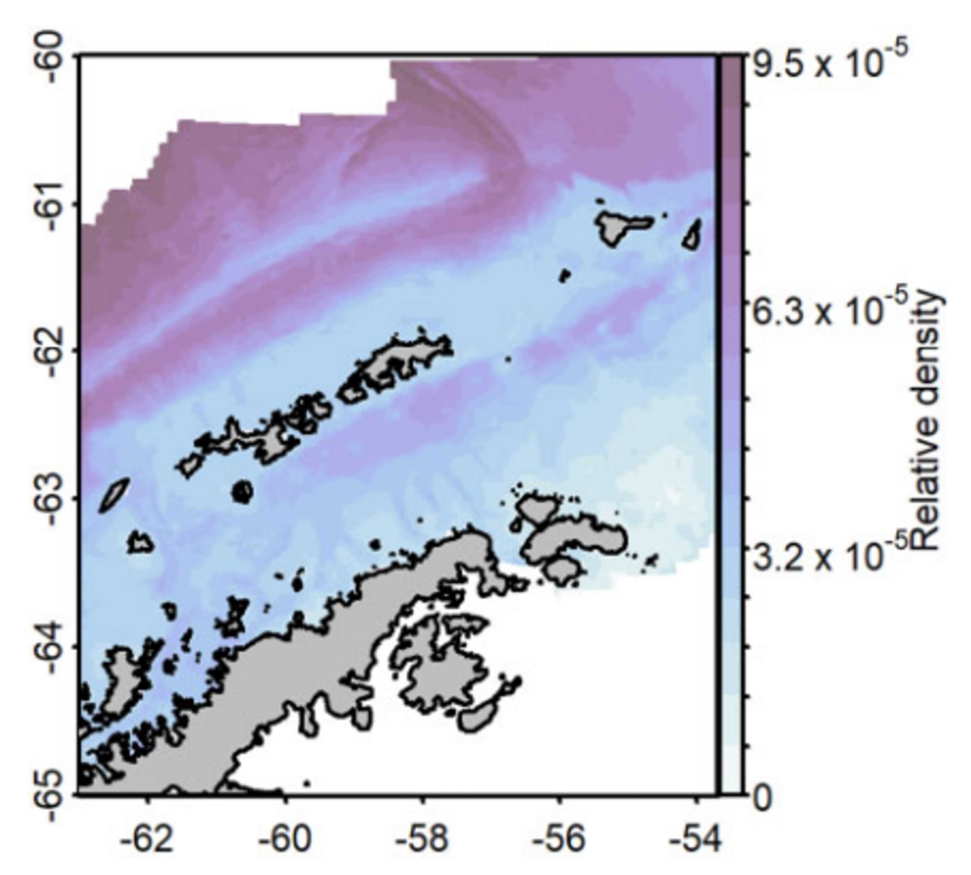 This map shows the combined predicted density of all 11 procellariiform seabird species, with each species normalized and summed to identify overall hotspots. Warmer colors indicate higher combined density, cooler colors show lower density.