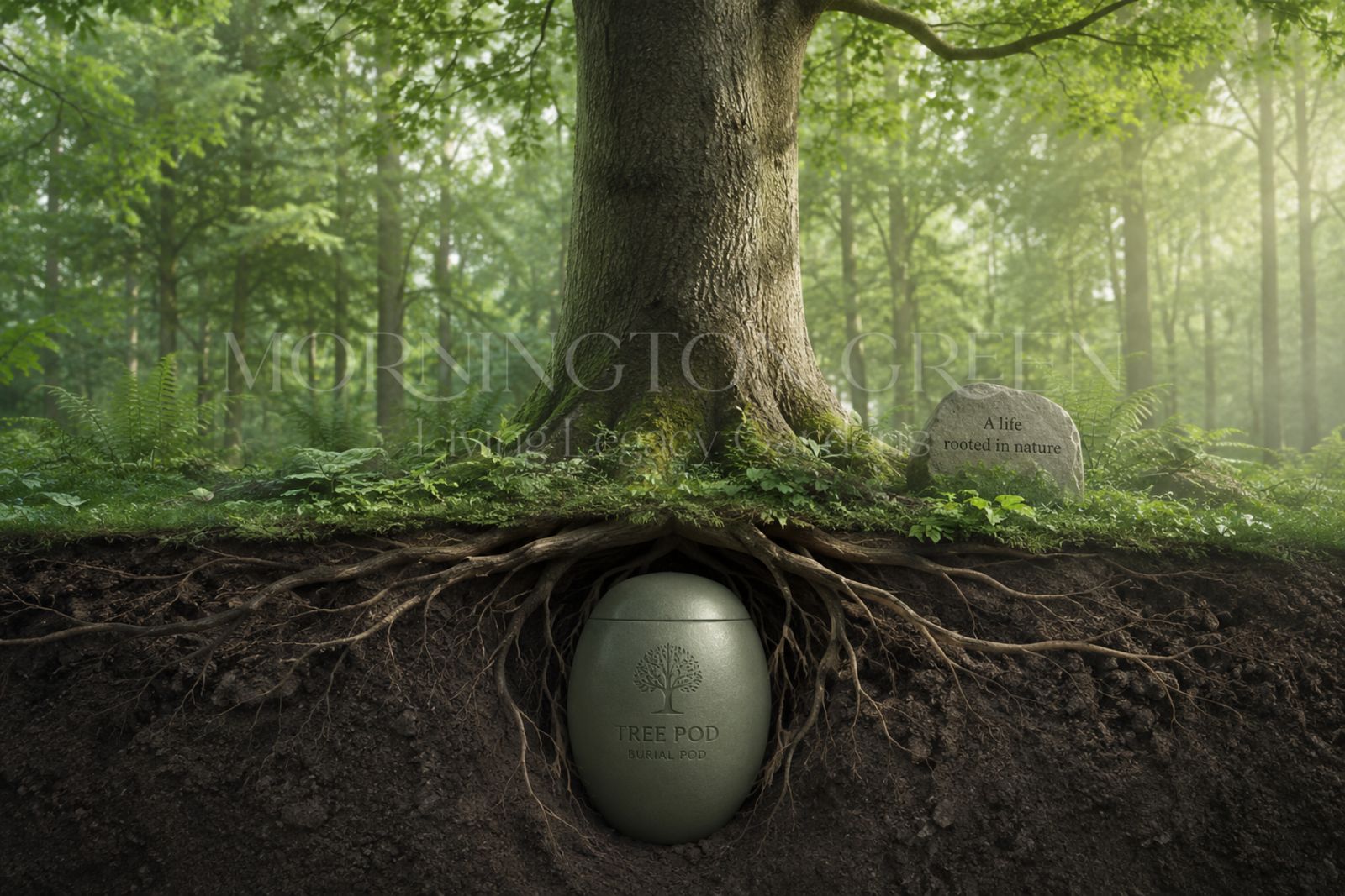 tree pod burial illustration concept under the tree